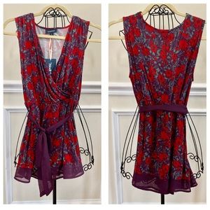 NWT ModCloth Floral Wrap Front Belted Top